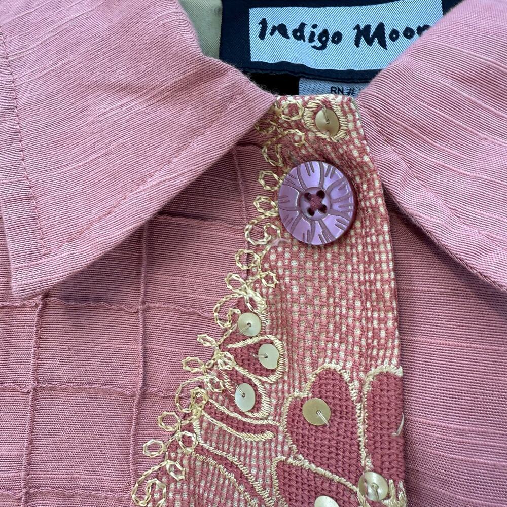 Indigo Moon Jacket Blazer Women's L Embroidery Pink Gold Sequined Patchwork NWT - Picture 4 of 15